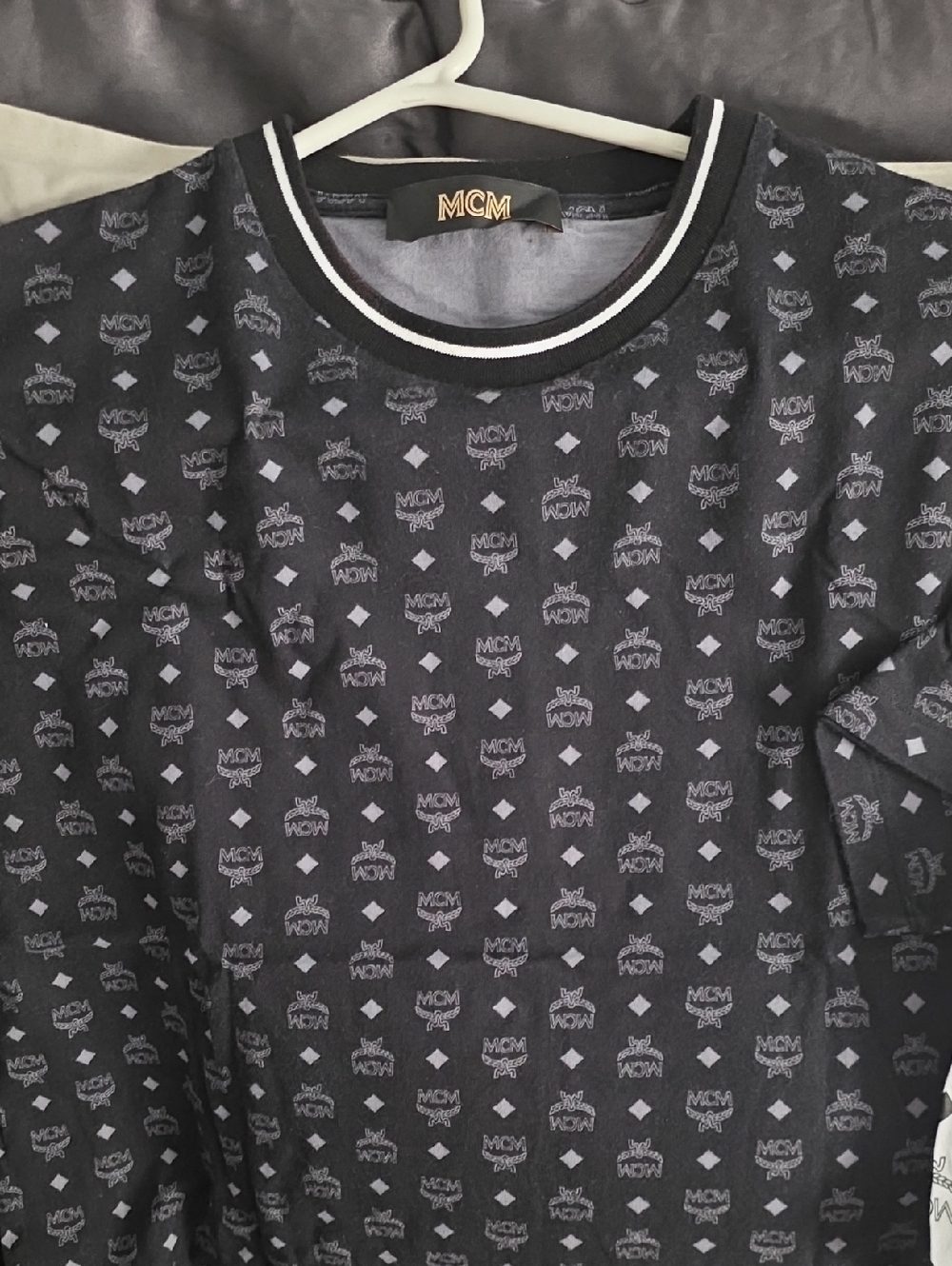 MCM Black All-Over Logo Short Sleeve Tee